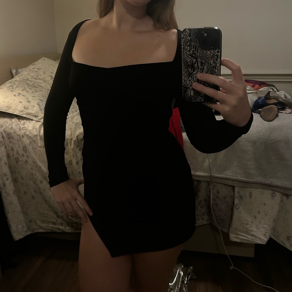 Tiger Mist Black Mini Long Sleeve Dress